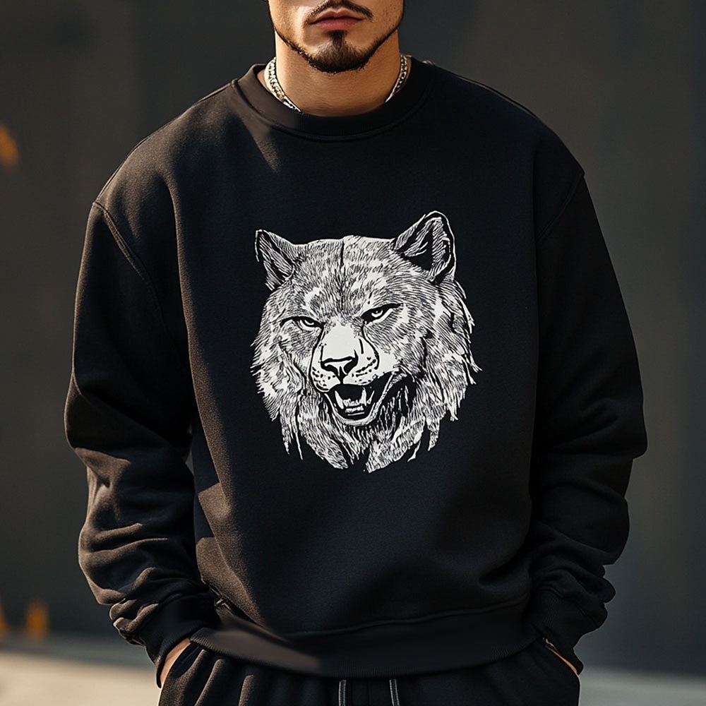 Herren Tiger Pullover Sweatshirt Pullover Sweatshirt mit Kapuze Rundhalsausschnitt Modisch 3d Drucken Urlaub Ausgehen Schwarzgrau Schwarz Rundhalsausschnitt 3D-Druck Winter Frühling Herbst Designer Lightinthebox