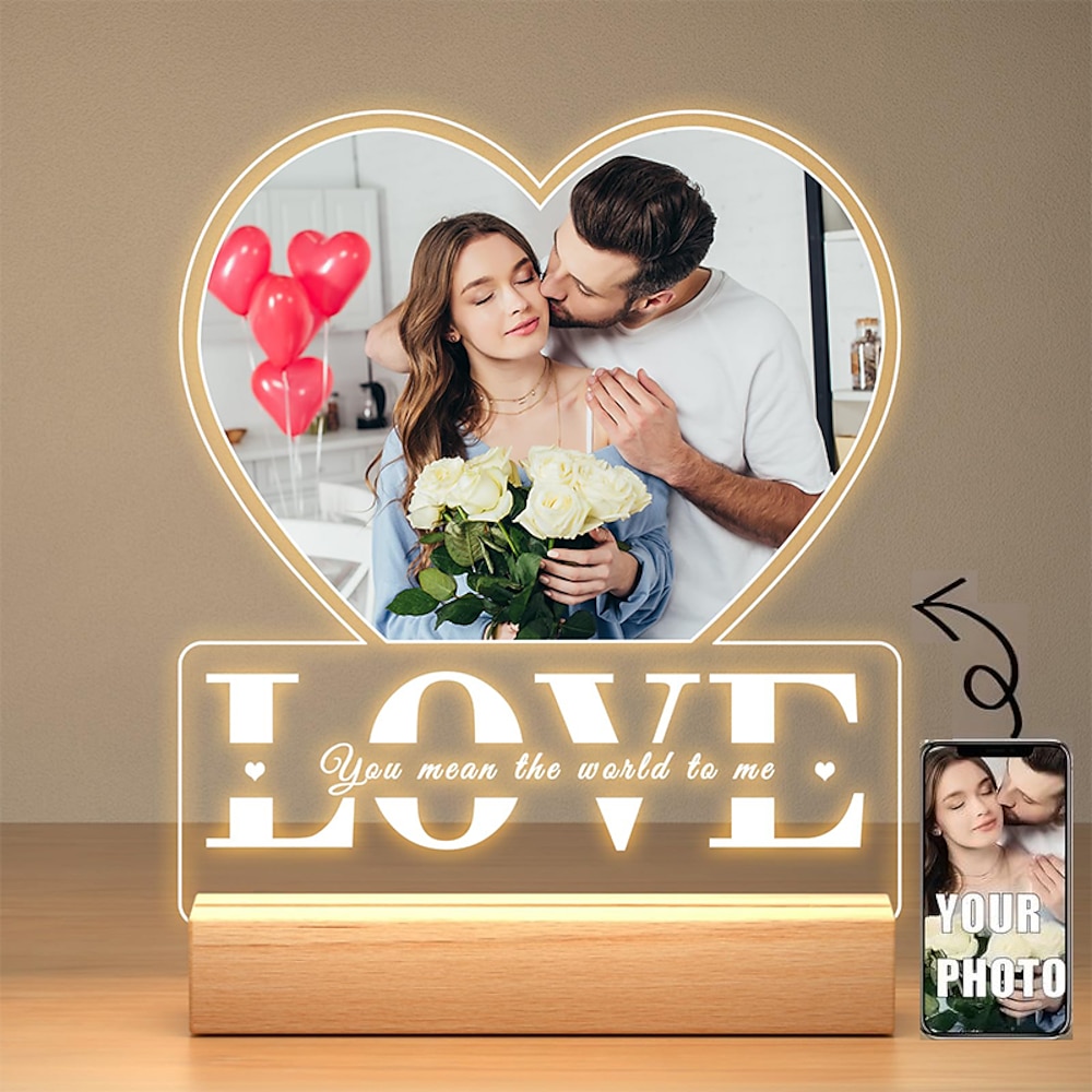 personalisierter beleuchteter Bilderrahmen, individuelles Hochzeits-Nachtlicht aus Acryl in Herzform, Stromversorgung über USB, perfekt für Hochzeit, Valentinstag, Verliebte, Jahrestage, Geburtstage, Freunde und Freundinnen Lightinthebox