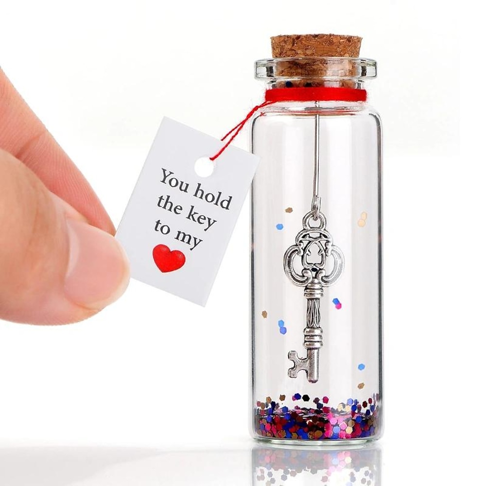 1 Stück „Entdecke ewige Liebe, Schlüssel zu meinem Herzen", dekorative Glasflasche, handgemachtes romantisches Geschenk für Sie und Ihn, ovale Form, nur Handwäsche, moderner Stil, PVC-frei, kein Strom Lightinthebox