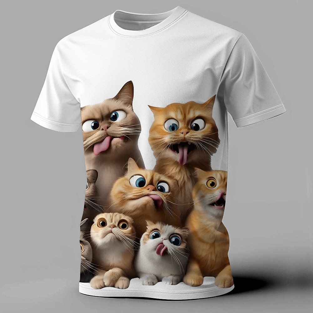 Herren Katze Lustig T Shirt Kurzarm T-Shirt 3D-Druck Rundhalsausschnitt Hemd Übertrieben Designer Party Festtage Schwarz Weiß Gelb Sommer Frühling Bekleidung S M L XL XXL XXXL Lightinthebox