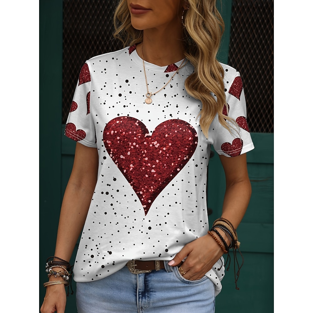 Damen T Shirt Brautkleider schlicht Bedruckt Kurzarm Normale Oberteile Valentinstag Täglich Weiß Sommer Lightinthebox