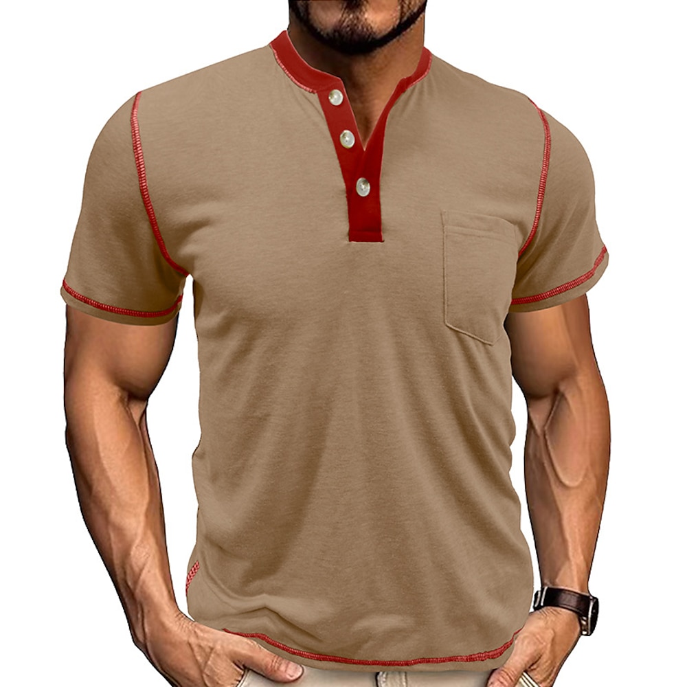 Herren T Shirt Henley Shirt Tee Kurzarm-Shirt T-Shirt Farbblock Henley Urlaub Strasse Kurzarm Patchwork Bekleidung Modisch Designer Basic Lightinthebox