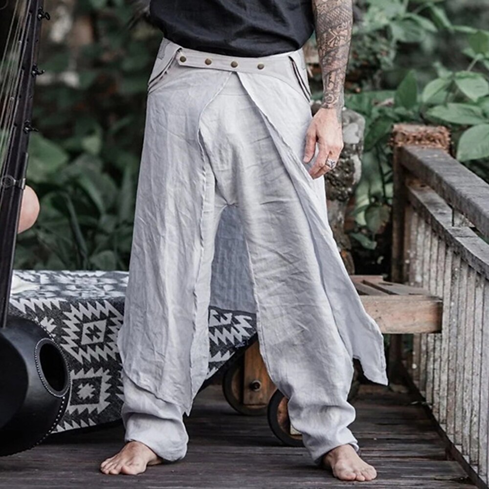 Herren Frech Jogginghose Jogger Leinenhose Hose Hosen Sommerhosen Elastische Taille Ausgebeult Glatt Komfort Atmungsaktiv In voller Länge Party Casual Festtage Klassicher Stil Retro Vintage Schwarz Lightinthebox