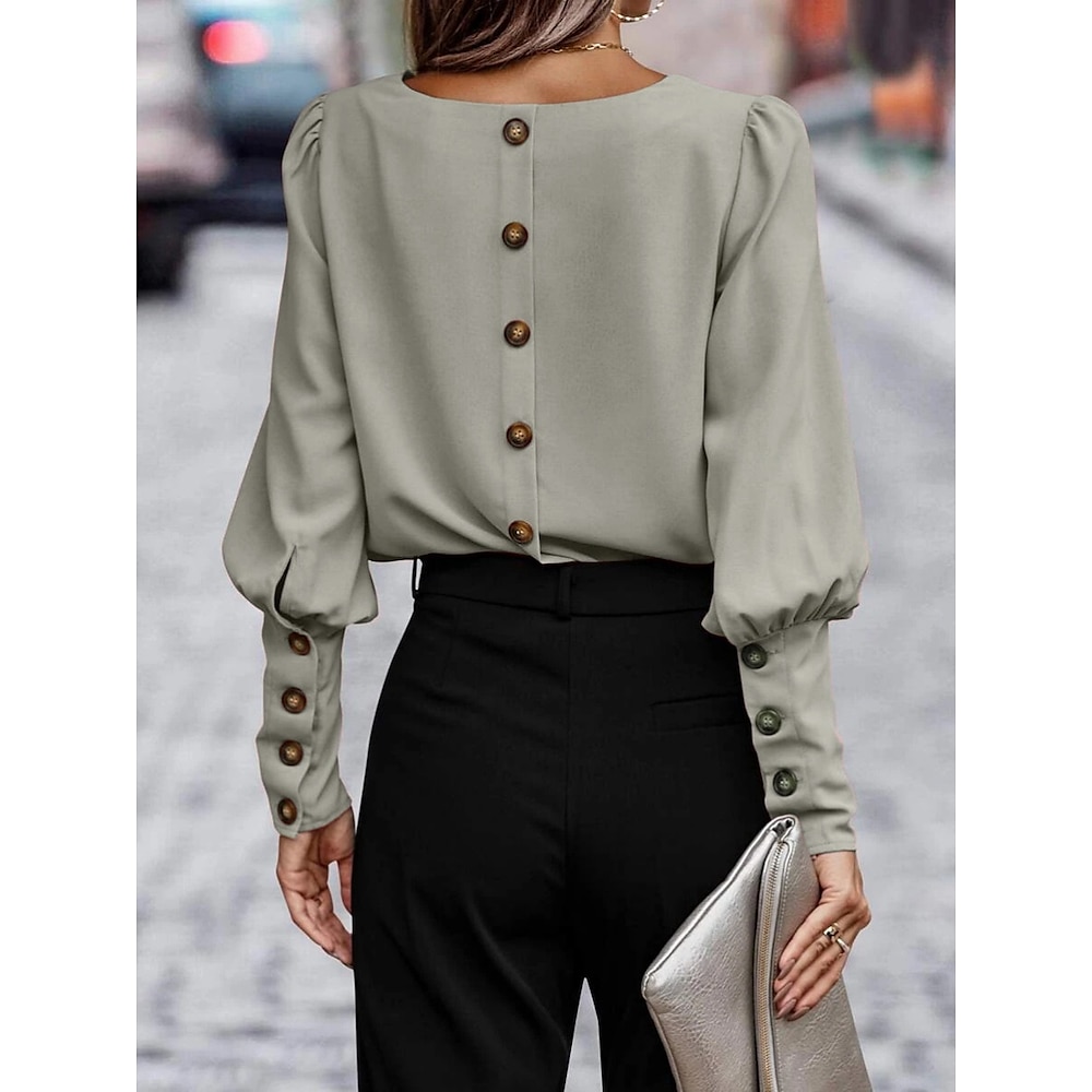 Damen Hemd Bluse Geschäftlich Modern Brautkleider schlicht Feste Farbe Normale Oberteile Langarm Rundhalsausschnitt Regular Fit Arbeit Abendgarderobe Schwarz Braun Grün Sommer Frühling Lightinthebox