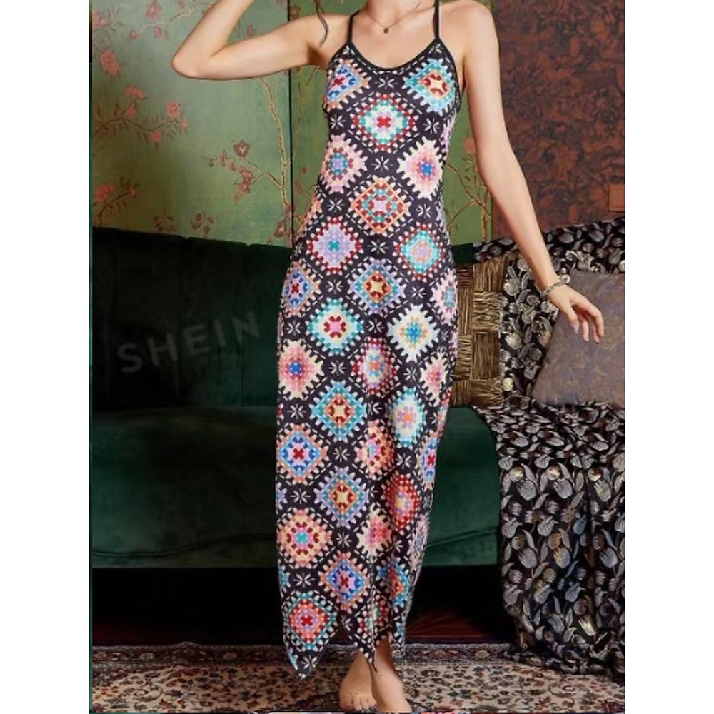 Damen Polyester Graphic Gurt Maxidress Ärmellos Sommer Lightinthebox