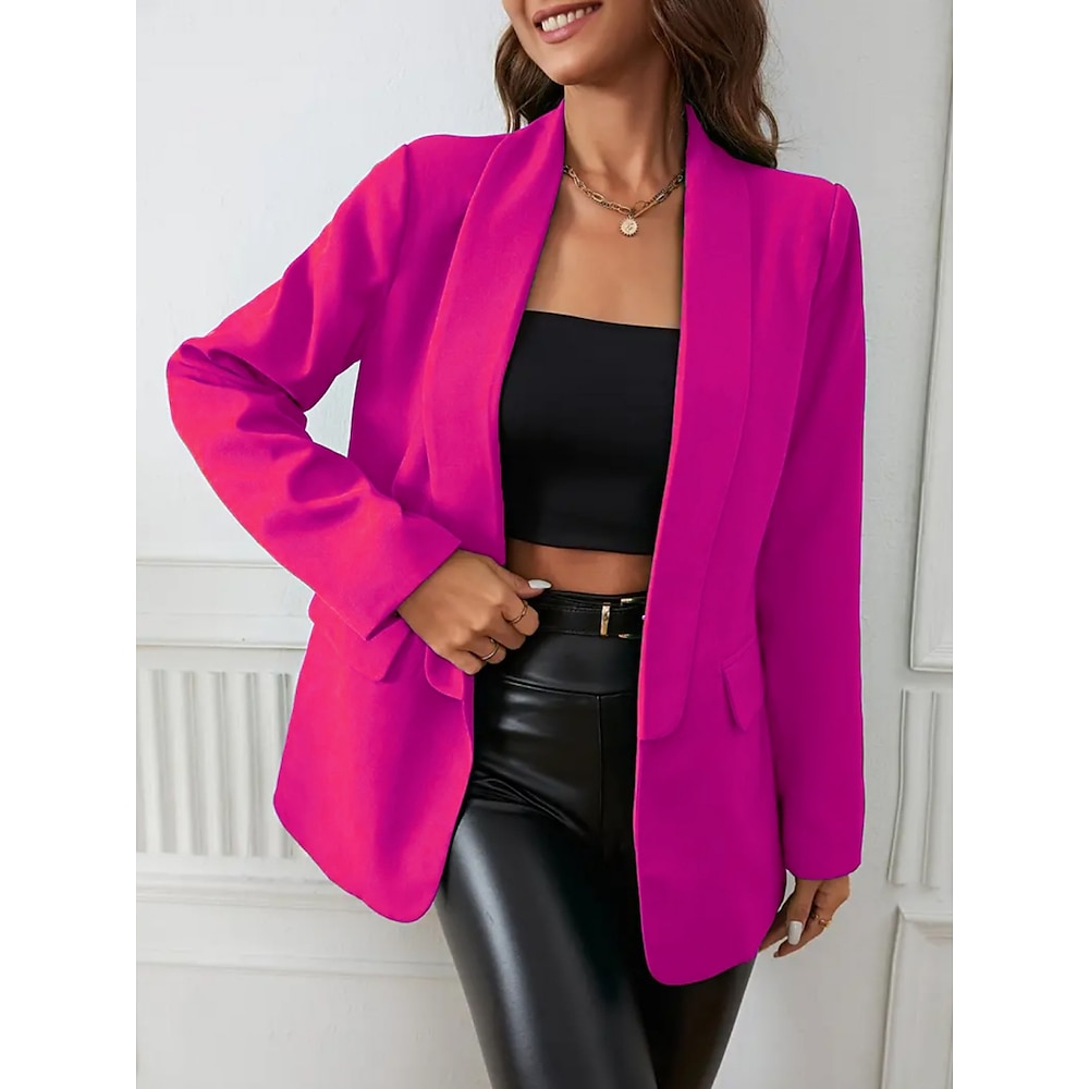 Damen Blazer Sakko warm halten Atmungsaktiv Tasche OL-Stil Brautkleider schlicht Glatt Formal B¨¹ro Arbeit Öffnung vorne Standard Umlegekragen Regular Fit Langarm Oberbekleidung Schwarz Fuchsie Lightinthebox