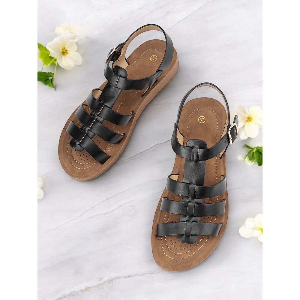 Bequeme schwarze Gladiatorsandalen für Damen, perfekt für den Strandurlaub und die Freizeit Lightinthebox