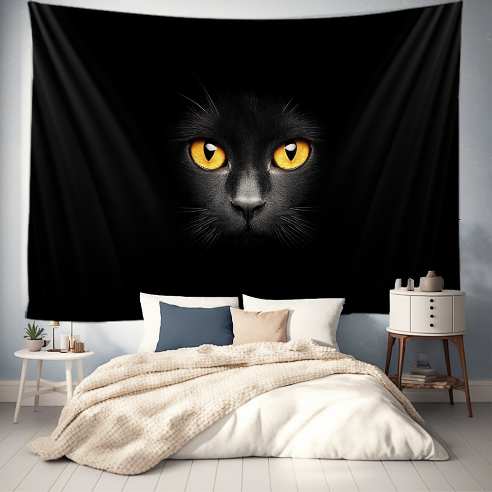 Wandteppich mit mysteriöser schwarzer Katze zum Aufhängen, große Wandteppiche, Wanddekoration, Fotohintergrund, Decke, Vorhang, Heim, Schlafzimmer, Wohnzimmer, Dekoration Lightinthebox