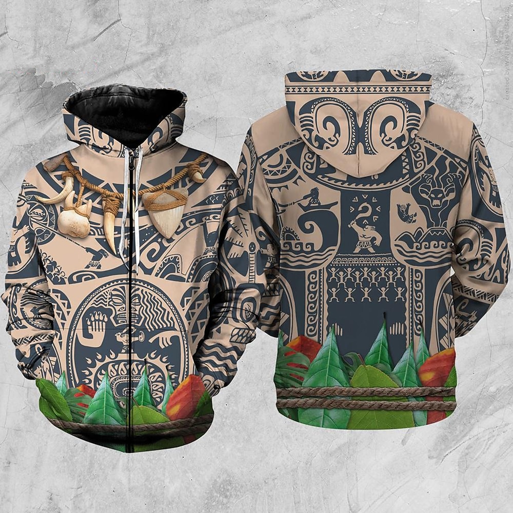 Moana Maui Oberbekleidung Hoodie mit Reißverschluss 3D Zeichen Vordertasche Grafik Für Paar Herren Damen Erwachsene Karneval Maskerade 3D-Druck Party Casual Lightinthebox