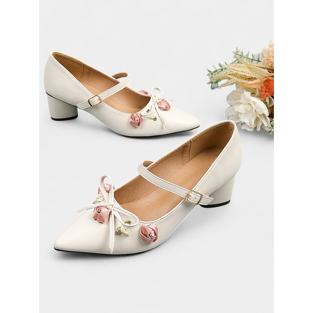 mit Blumen verzierte Mary-Jane-Hochzeitsschuhe für Damen - spitze Brautschuhe im Vintage-Stil mit verstellbarem Riemen Lightinthebox