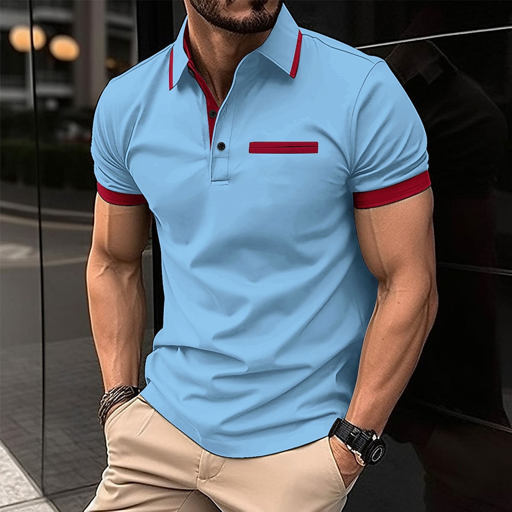 Herren Polo Golfhemd Geschäft Casual Klassisch Kurzarm Modisch Feste Farbe Knopf Tasche Sommer Frühling Regular Fit Schwarz Weiß Marineblau Himmelblau Hellgrau Polo Lightinthebox