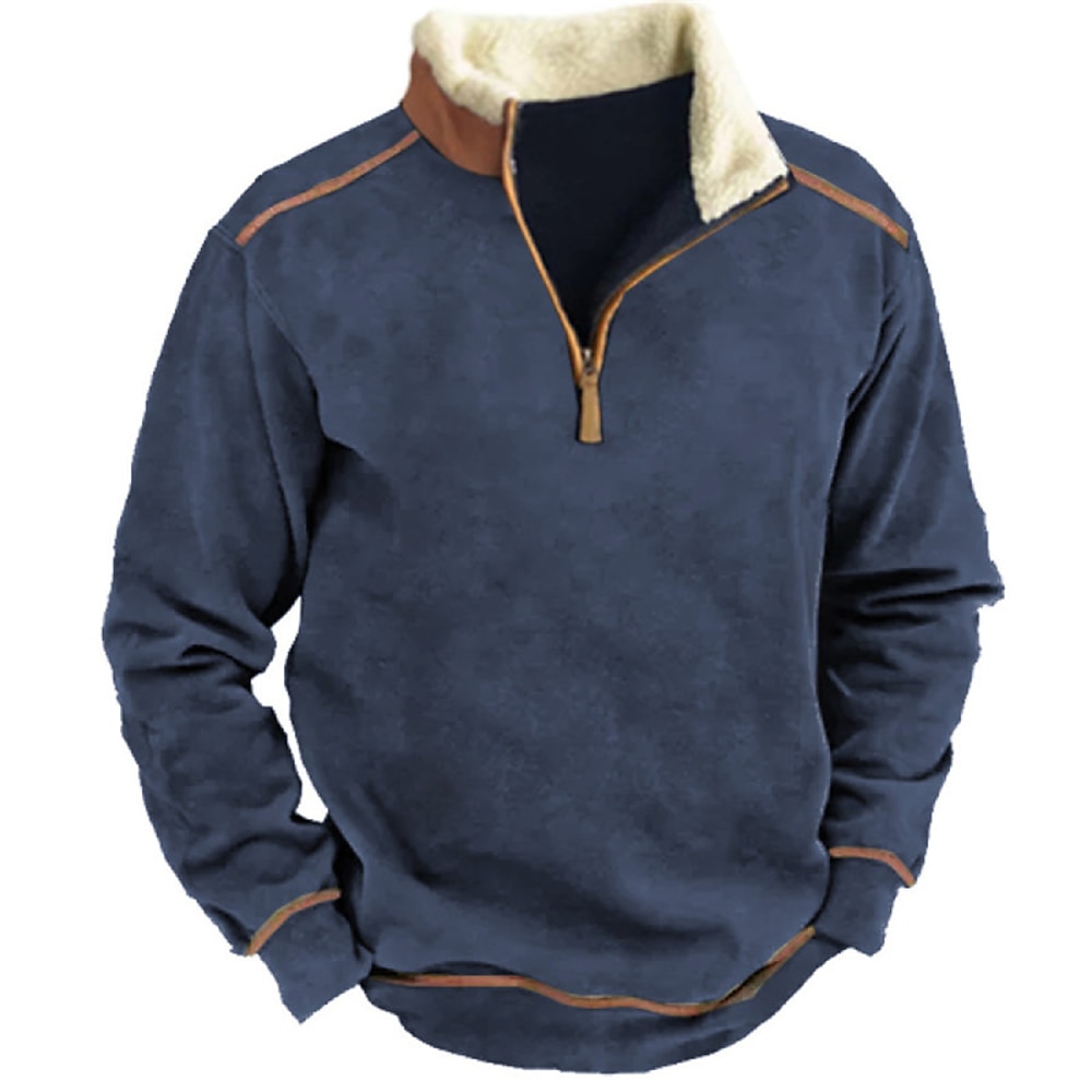 Herren Sweatshirt Pullover Sweatshirt mit Viertelreißverschluss Marineblau Troyer Halber Reißverschluss Glatt Tasche Sport Natur Täglich Festtage Strassenmode Cool Brautkleider schlicht Frühling Lightinthebox