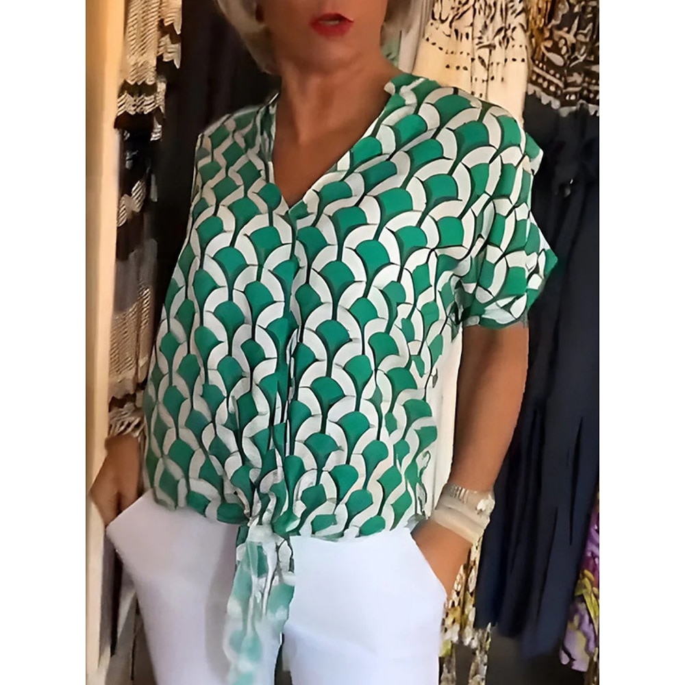 Damen Hemd Bluse Basic Brautkleider schlicht Bedruckt Halbe Ärmel Normale Oberteile V Ausschnitt Täglich Gelb Rote Grün Sommer Lightinthebox