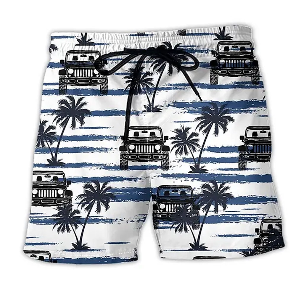 Herren Kokosnussbaum Gestreift Vintage Shorts Kurze Hosen Sommer-Shorts Strandshorts Kurze Hosen Mittlere Taillenlinie Strassenmode Hawaiianisch Casual Täglich Festtage Tasche Kordelzug Elastische Lightinthebox