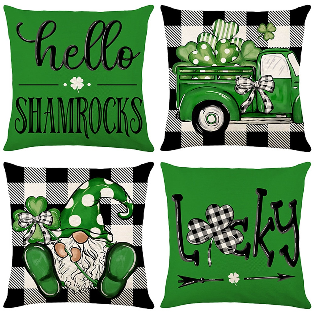 Dekorativer Kissenbezug zum St. Patrick's Day, 1 Stück, Kleeblatt, weicher, quadratischer Kissenbezug für Schlafzimmer, Wohnzimmer, Sofa, Couch, Stuhl Lightinthebox