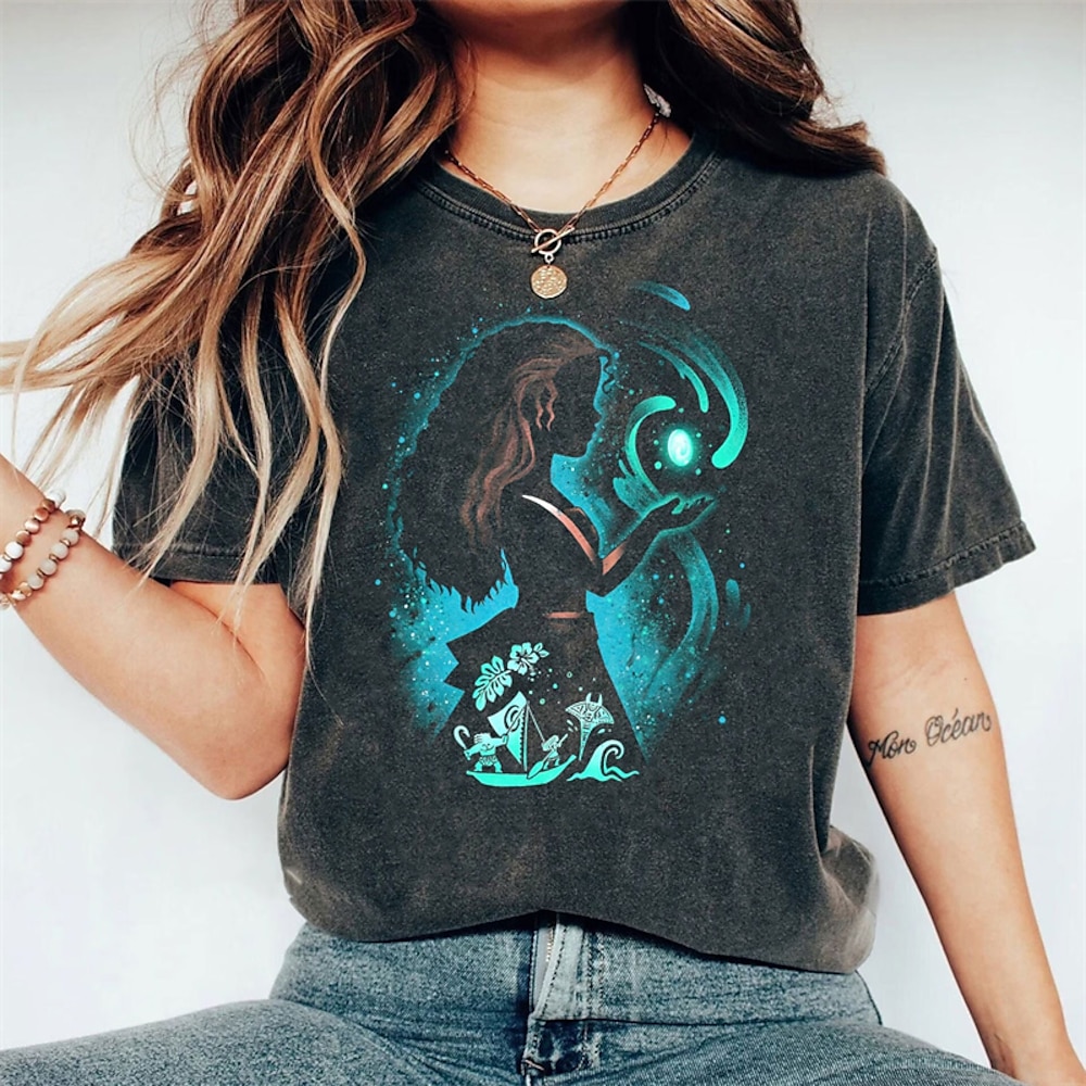 Moana Kakamora Prinzessin Moana T-Shirt-Ärmel Übergroßes Acid Washed T-Shirt Zeichen Grafik Für Damen Erwachsene Maskerade Säurewäsche Casual Lightinthebox