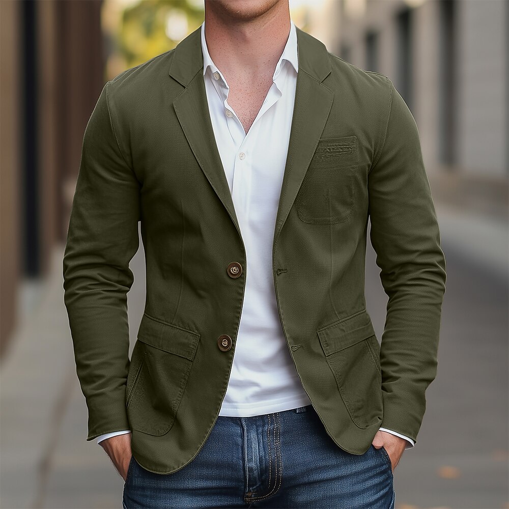 Herren Blazer Sakko Outdoor Casual Tasche Modisch Brautkleider schlicht Frühling Herbst Baumwolle Polyester Glatt Tasche Lässig / Alltäglich Einreihiger Verschluss Blazer Schwarz Armeegrün Lightinthebox