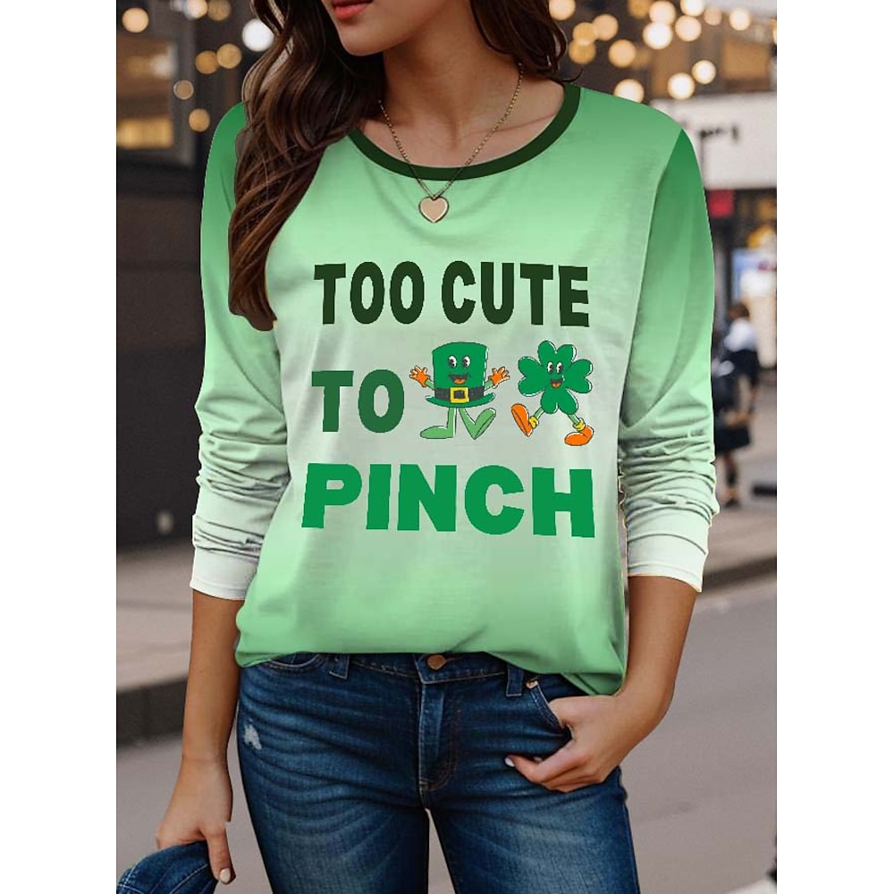 Damen T Shirt Modisch Kuschelig Langarm Normale Oberteile Rundhalsausschnitt Urlaub St.Patrick's Day Ausgehen Grün Frühling Herbst Winter Lightinthebox