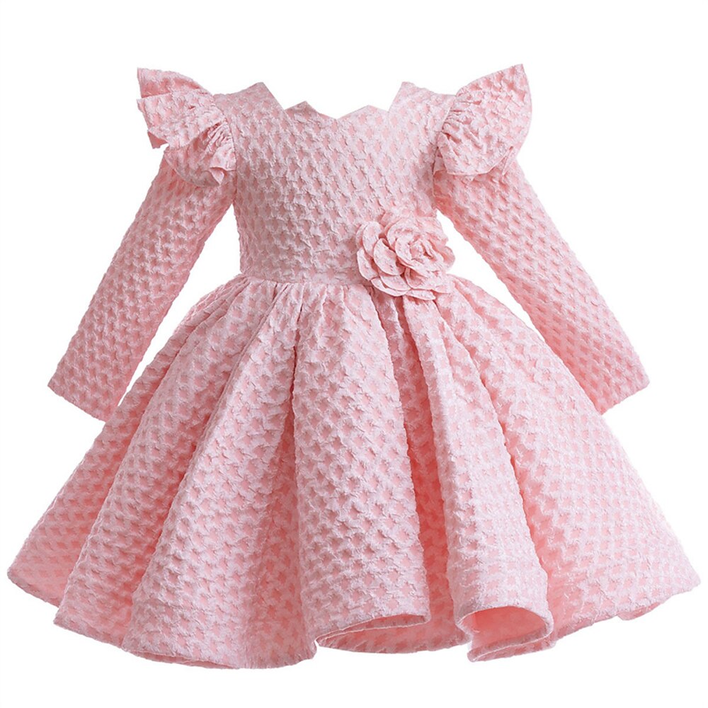 kinderkleidung Mädchen Party Kleid Feste Farbe Langarm Leistung Geburtstag Schön Süß Polyester Knielang abendkleider A Linie Kleid Sommer 4 Jahre Rosa Lightinthebox