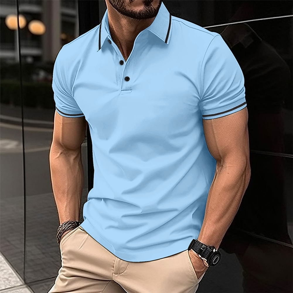 Herren Business-Polo Golfhemd Geschäft Casual Gerippter Polokragen Kurzarm Feste Farbe Knopf Sommer Frühling Herbst Hellrosa Dunkelrosa Schwarz Weiß Hellgrün Dunkelmarine Business-Polo Lightinthebox