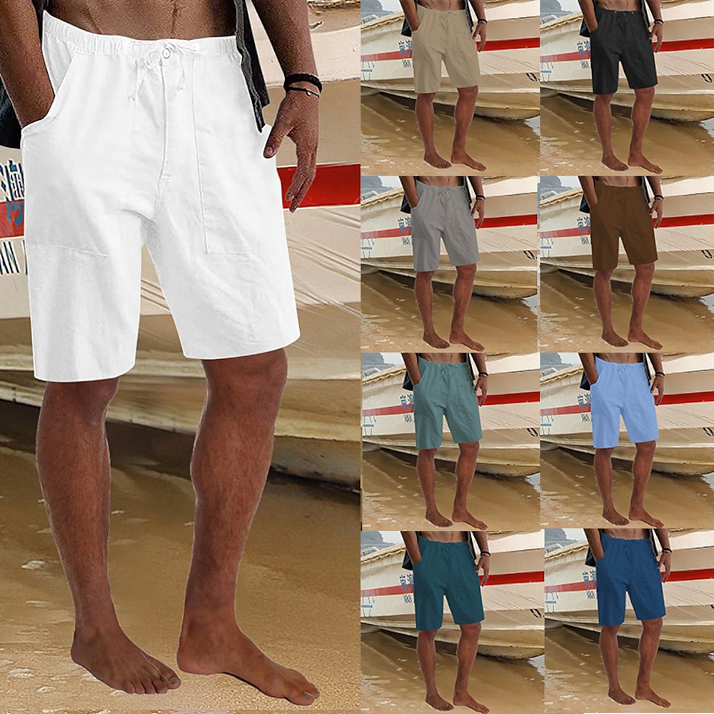 Herren Shorts Kurze Hosen Leinenshorts Kurze Hosen Sommer-Shorts Strandshorts Kurze Hosen Tasche Kordelzug Elastische Taille Glatt Atmungsaktiv Knielänge Outdoor Festtage Strand Urlaub Hawaiianisch Lightinthebox