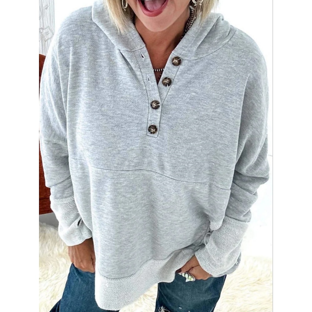 Damen Pullover mit Kapuze Sweatshirt Brautkleider schlicht Glatt Normale Oberteile Langarm Mit Kapuze Knopf Regular Fit Strasse Alltagskleidung Rote Hell Gray Dunkelgray Frühling Herbst Lightinthebox