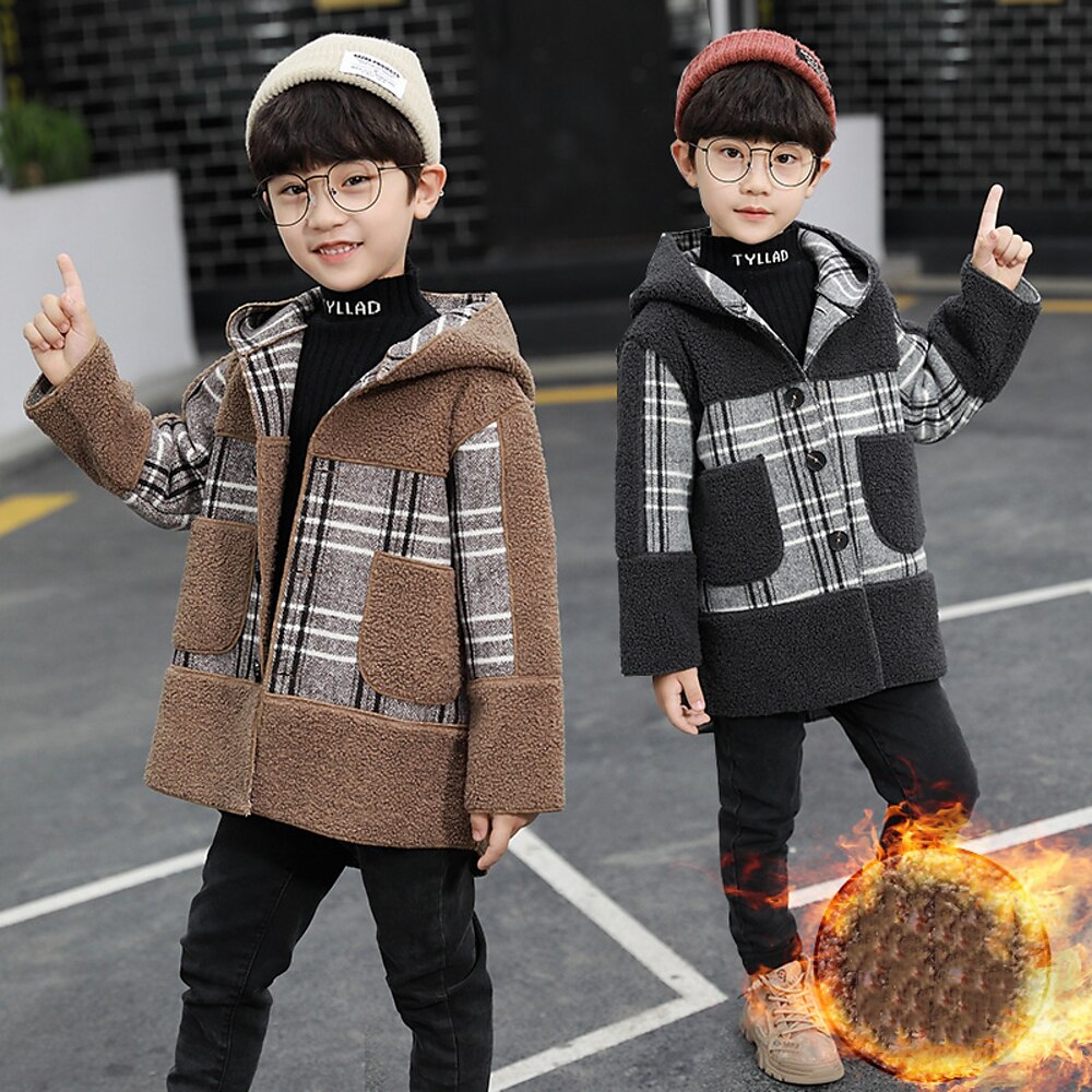 kinderkleidung Jungen Trenchcoat Oberbekleidung Plaid Langarm Patchwork Mantel Schulanfang Modisch Täglich Khaki Grau Herbst Winter 4 Jahre Lightinthebox