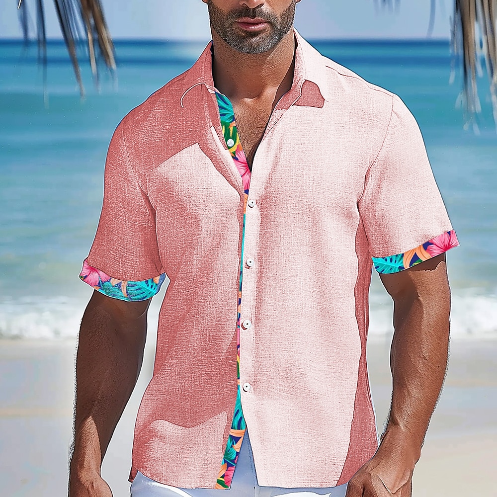 Herren Blumen Lässiges Hemd Hawaiihemd Sommerhemd Aloha-Shirt Kurzarm Hawaiianisch Resort Urlaub Normal Casual Sommer Frühling Umlegekragen Knopf hoch Weiß Rosa Blau Lightinthebox