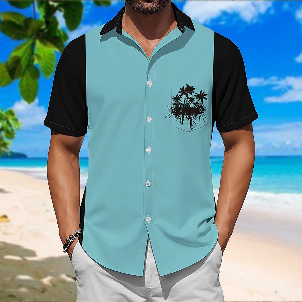 Herren Farbblock Pflanze Hawaiihemd Sommerhemd Aloha-Shirt Kurze Ärmel Künstlerisch Brautkleider schlicht Komfortabel Outdoor Urlaub Frühling Sommer Umlegekragen Hemdkragen Print Hellblau Lightinthebox