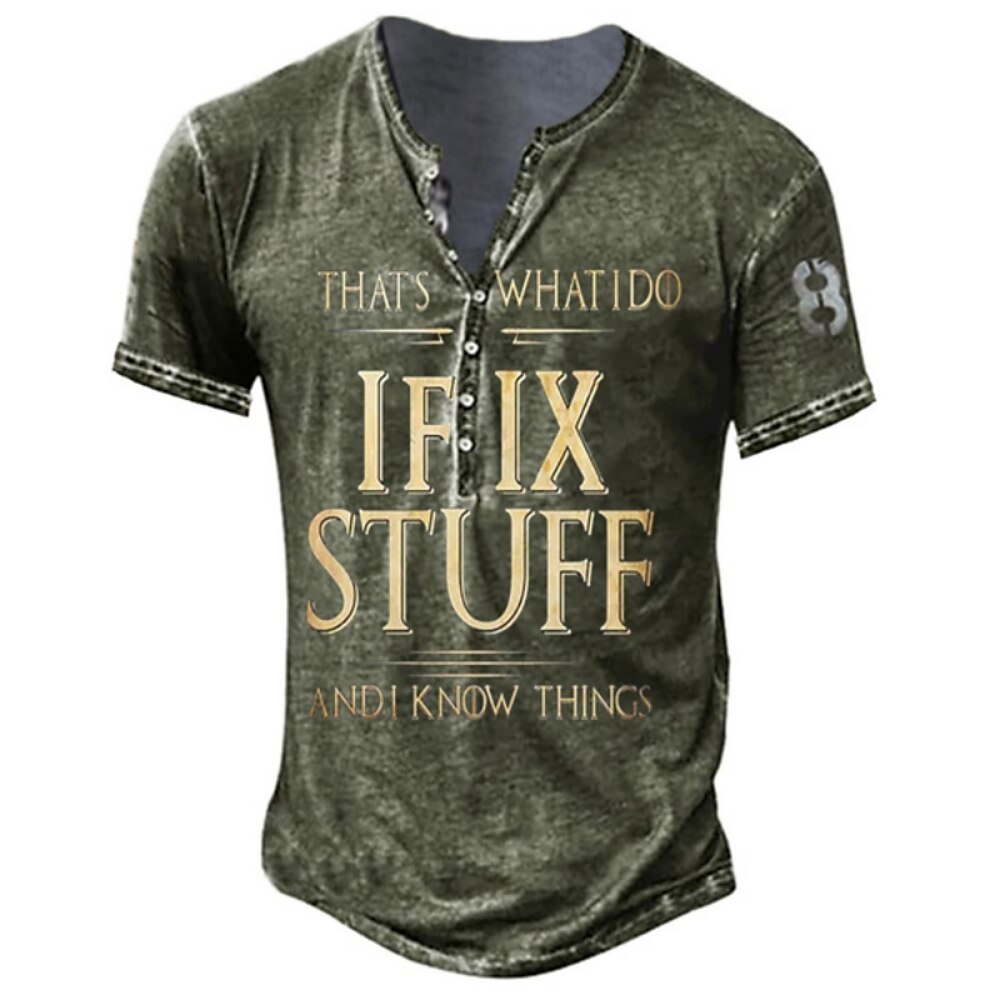 Herren Graphic Buchstabe I Fix Stuff Henley Shirt Lustiges T-Shirt Kurzarm Sport Leicht Komfortabel Strasse Täglich Sport Sommer Armee-Grün Henley Henley T-Shirt Lightinthebox