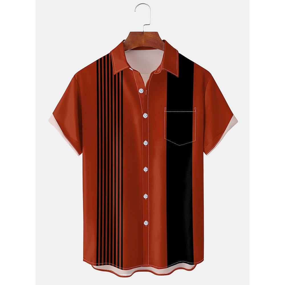 Herren Farbblock Linie Bowling-Shirt Kurze Ärmel Künstlerisch Brautkleider schlicht Komfortabel Outdoor Urlaub Strasse Frühling Sommer Hemdkragen Print Orange Lightinthebox