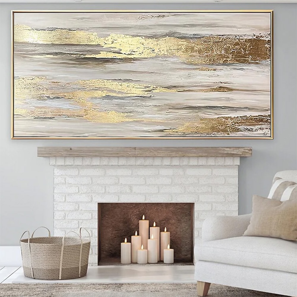 handgemaltes großes abstraktes Ölgemälde mit goldenen Wolken und Himmel auf Leinwand, originales Acrylgemälde mit Goldfolienstruktur, moderne Wandkunst, kein Rahmen Lightinthebox