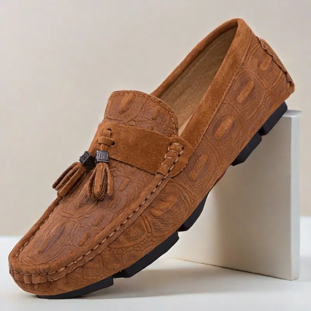 braune Loafer aus Wildlederimitat für Herren mit Quastendetail und geprägtem Muster | bequem und stilvoll für den Alltag Lightinthebox