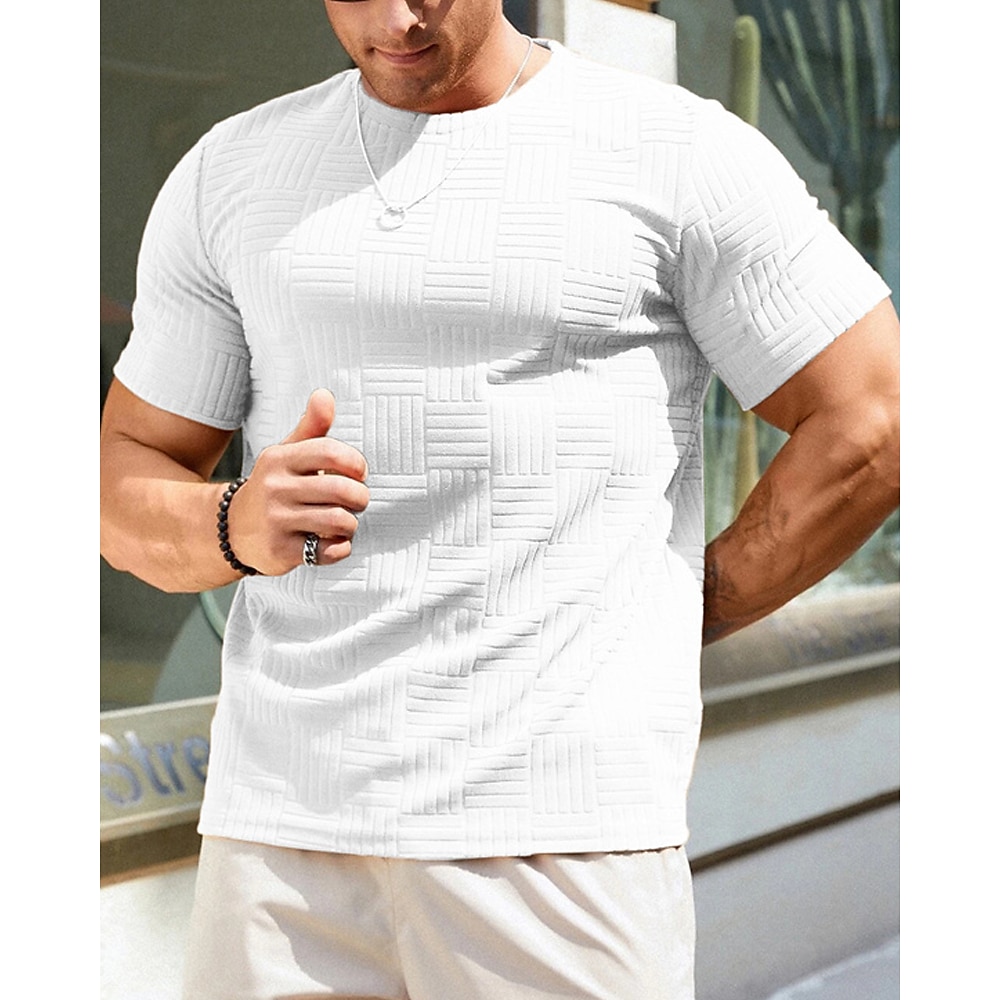 Herren T Shirt Tee Kurzarm-Shirt T-Shirt Glatt Rundhalsausschnitt Urlaub Strasse Kurzarm Jacquard Bekleidung Polyester Modisch Designer Basic Lightinthebox