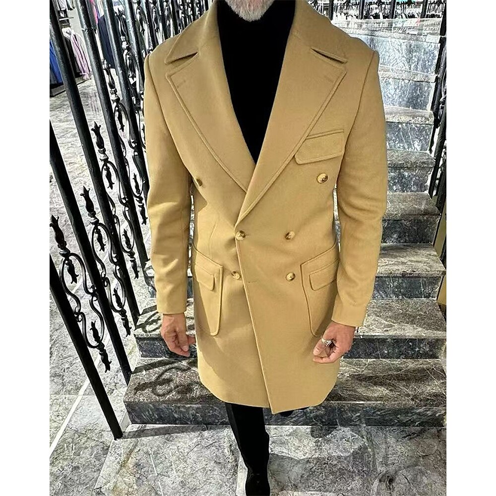 Herren Mantel Trenchcoat Urlaub Täglich Herbst Winter Polyester warm halten Oberbekleidung Bekleidung Modisch Klassisch Glatt Tasche Kargen Doppelreihiger Verschluss Lightinthebox