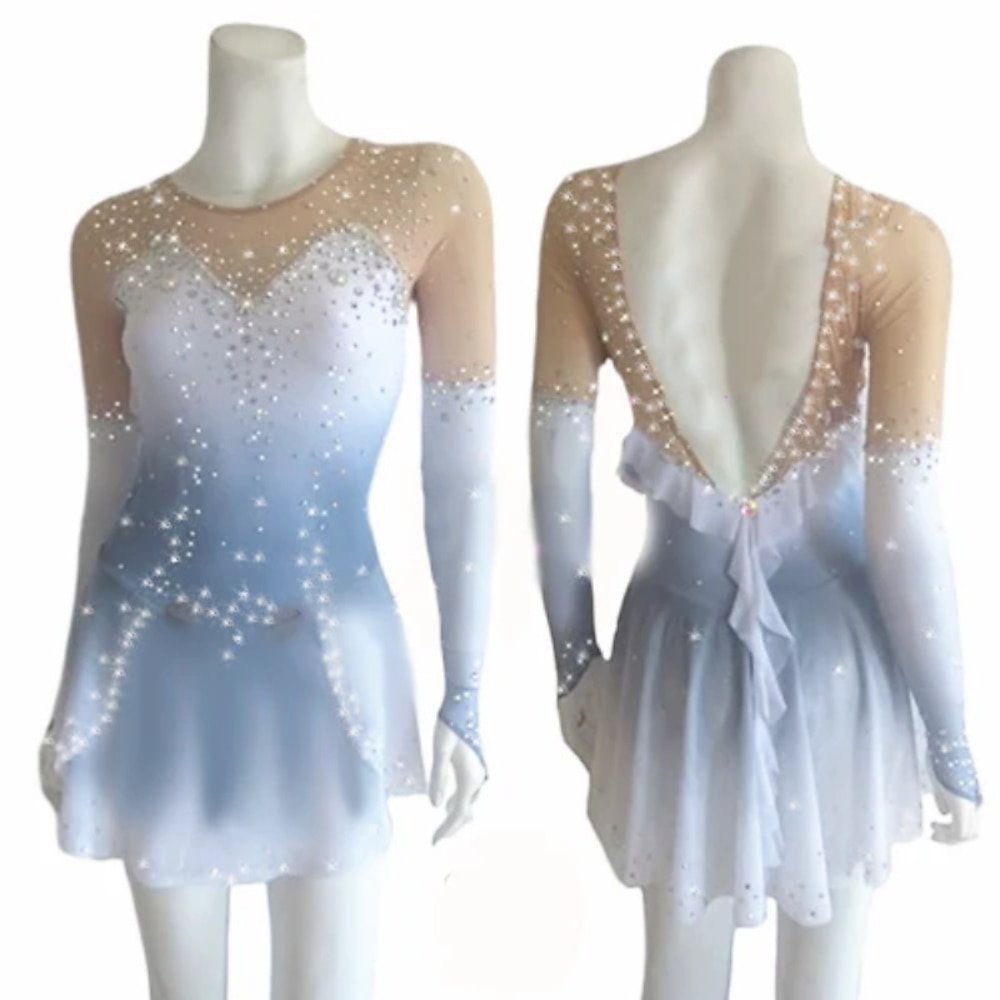 Eiskunstlaufkleid Damen Mädchen Eislaufkleid Weiß Hohe Elastizität Training Wettkampf Eislaufbekleidung Klassisch Kristall/Strass Langarm Eislaufen Eiskunstlauf Lightinthebox