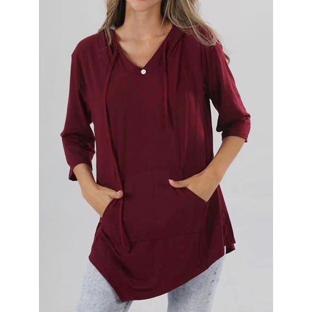 Damen T Shirt Modisch Modern Brautkleider schlicht Glatt Normale Oberteile Langarm V Ausschnitt Patchwork Regular Fit Täglich Wochenende Schwarz Rote Marineblau Herbst Winter Lightinthebox