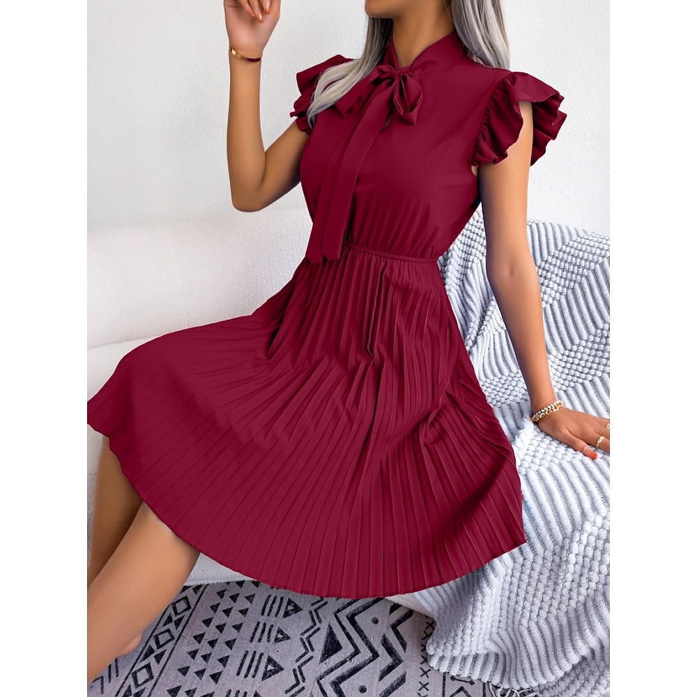 Damen Casual kleid A Linie Kleid Stilvoll Basic Brautkleider schlicht Glatt Minikleid Ärmellos Ständer Vorne binden Gefaltet Rüsche Regular Fit Urlaub Täglich Schwarz Wein Sommer Frühling Lightinthebox