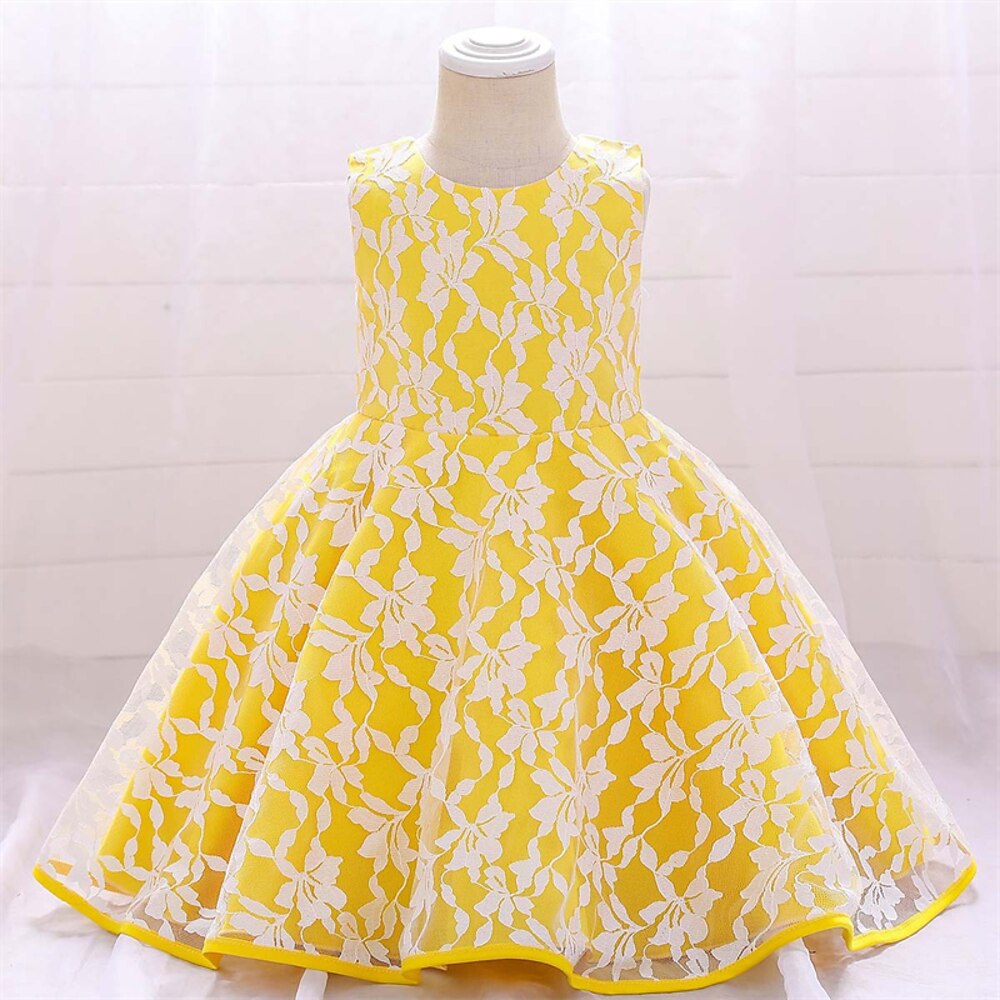 kinderkleidung Mädchen Party Kleid Blume Ärmellos Leistung Geburtstag Gitter Schön Süß Polyester Maxi abendkleider Schaukelkleid A Linie Kleid Sommer 4 Jahre Gelb Lightinthebox