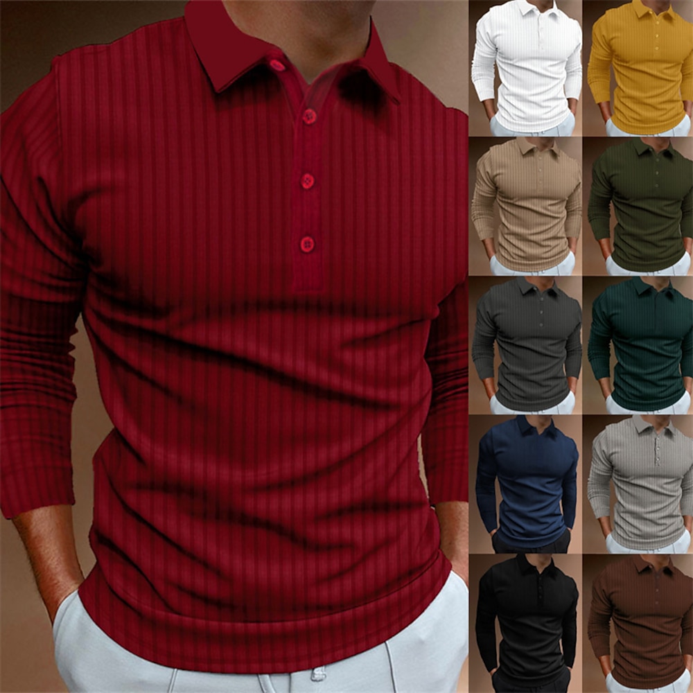 Herren Golfhemd Golf Poloshirts Arbeit Casual Kargen Langarm Basic Modern Glatt Jacquard Patchwork Knopf Frühling Herbst Regular Fit Schwarz Weiß Gelb Rote Marineblau Dunkelgrün Golfhemd Lightinthebox