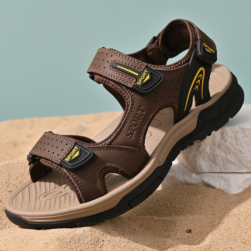 braune Outdoor-Sport-Sandalen für Herren mit verstellbaren Riemen und rutschfester Sohle - bequeme Sommerschuhe zum Wandern, für den Strand und die Freizeit Lightinthebox