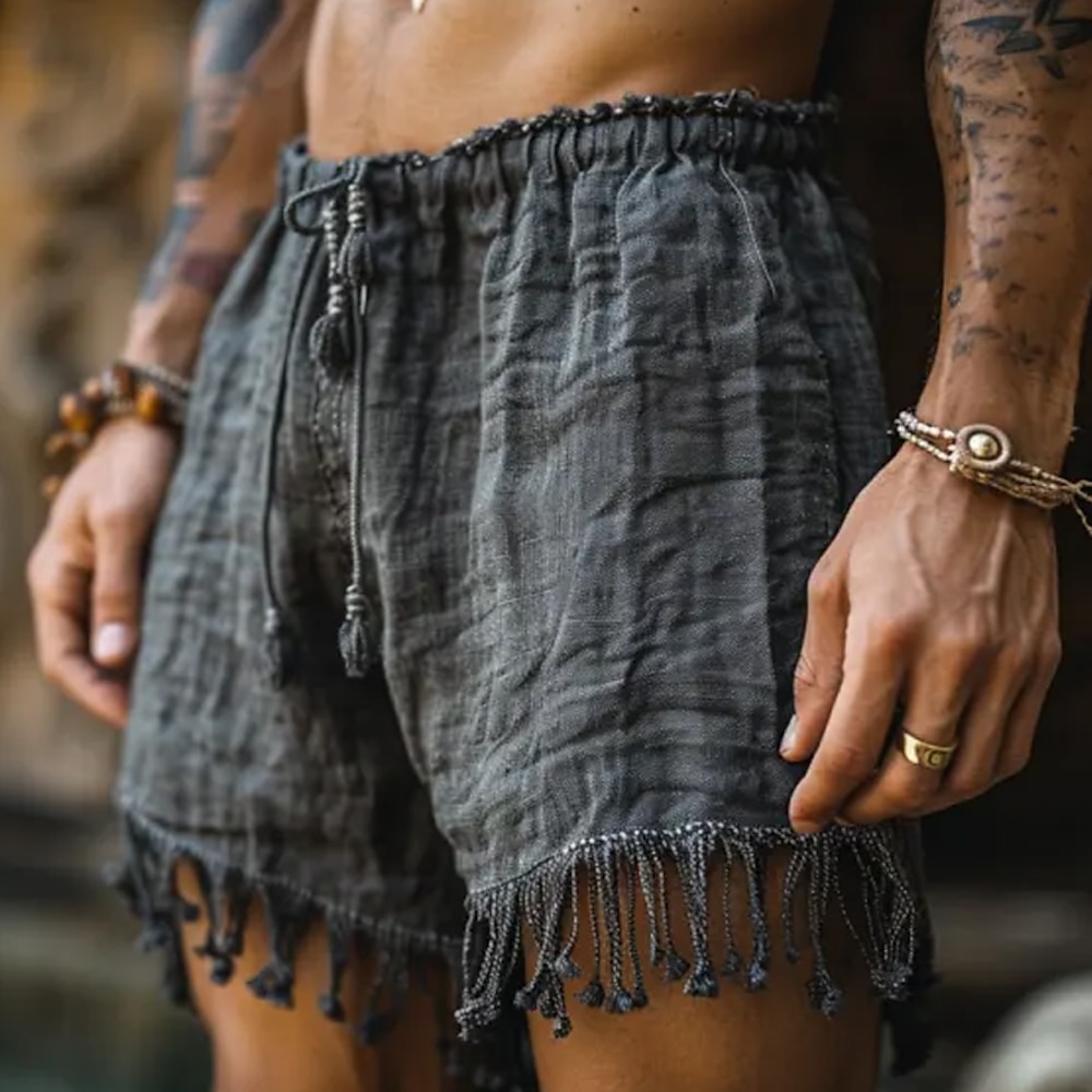 Herren Shorts Kurze Hosen Leinenshorts Kurze Hosen Sommer-Shorts Strandshorts Kurze Hosen Quaste Kordelzug Elastische Taille Glatt Komfort Atmungsaktiv Kurz Outdoor Täglich Strand Hawaiianisch Retro Lightinthebox