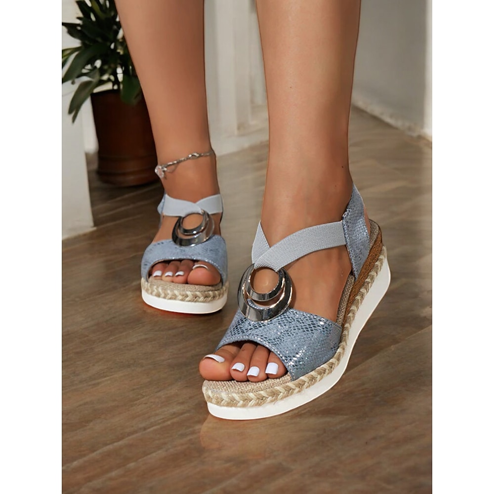 Damen-Espadrille-Keilsandalen im Boho-Stil mit metallischem Ringdetail - Riemchen-Sommerschuhe für Freizeit und Strand Lightinthebox