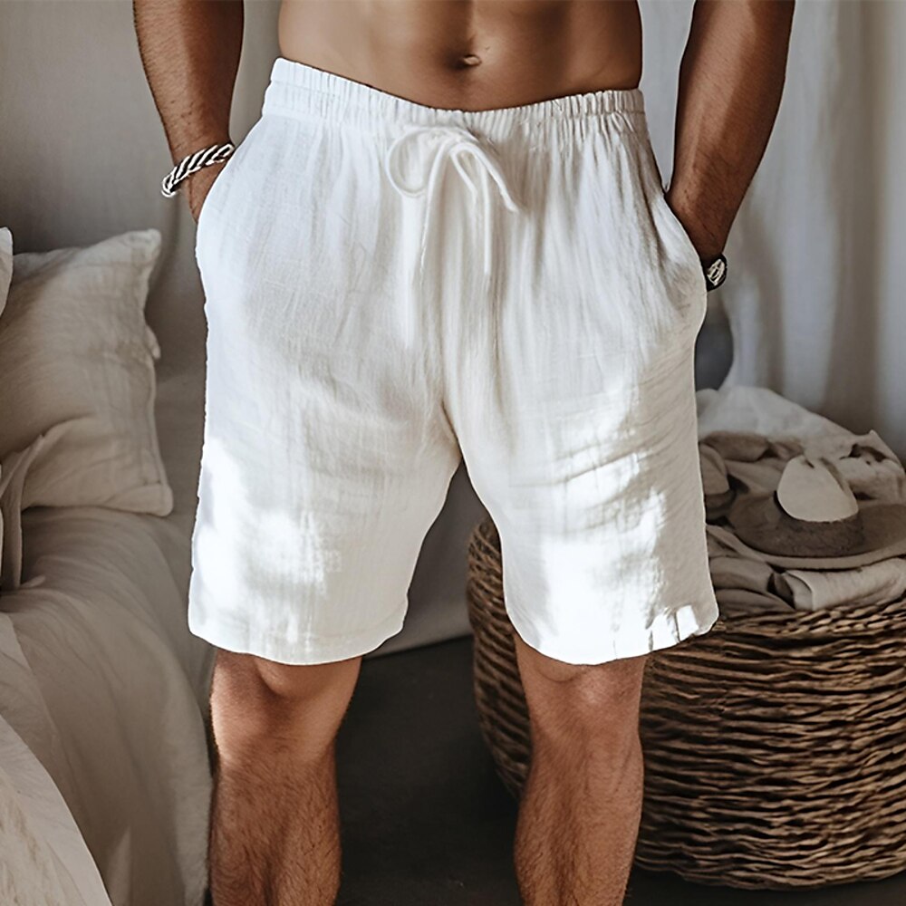 Herren Shorts Kurze Hosen Sommer-Shorts Strandshorts Kurze Hosen Kordelzug Elastische Taille Gerade geschnitten Glatt Komfort Atmungsaktiv Kurz Heim Casual Täglich Einfach Klassicher Stil Schwarz Weiß Lightinthebox