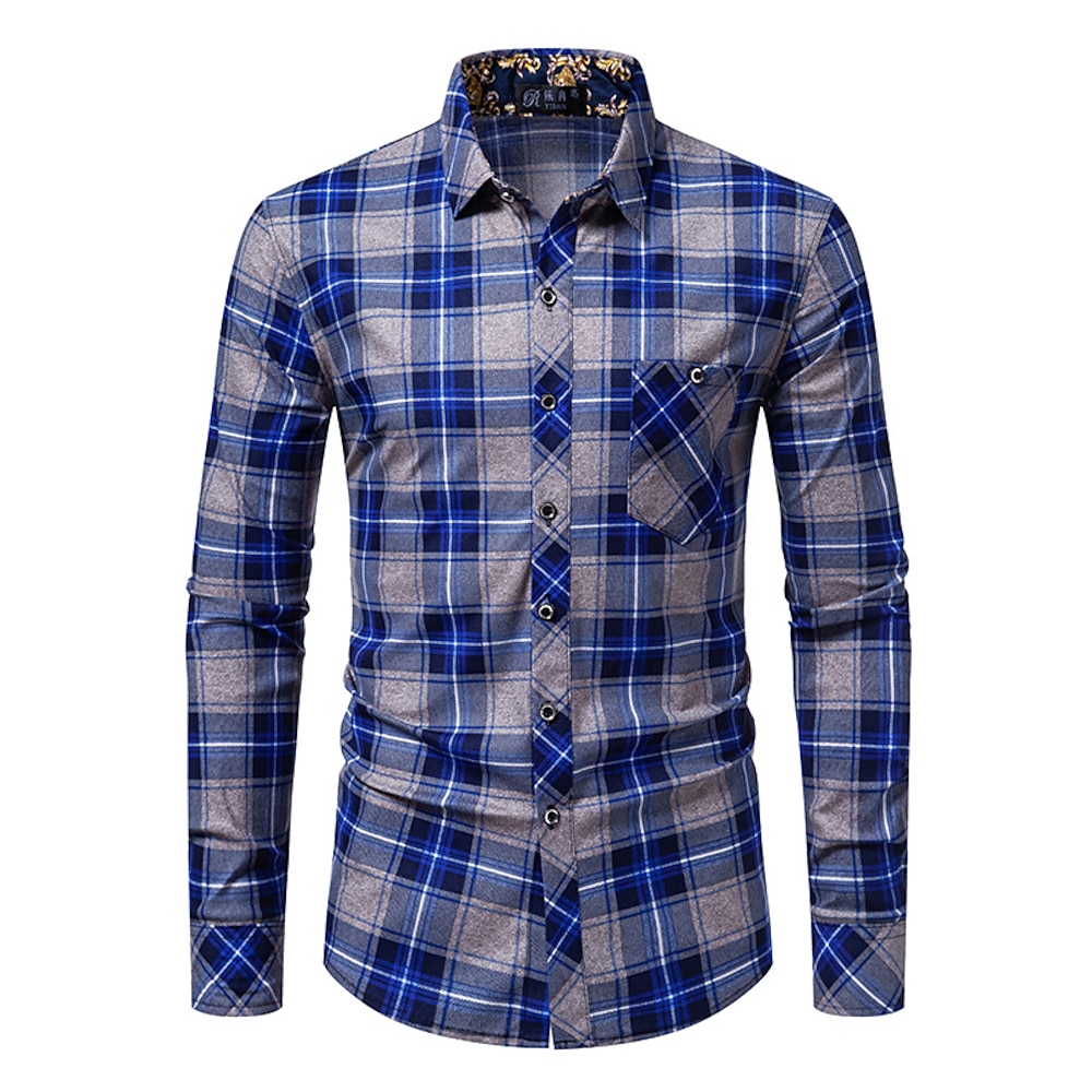 Herren Hemd Sommerhemd Lässiges Hemd Knopfhemd Rote Blau Langarm Plaid Kargen Urlaub Festtage Button-Down Bekleidung Polyester Modisch Brautkleider schlicht Komfortabel Lightinthebox