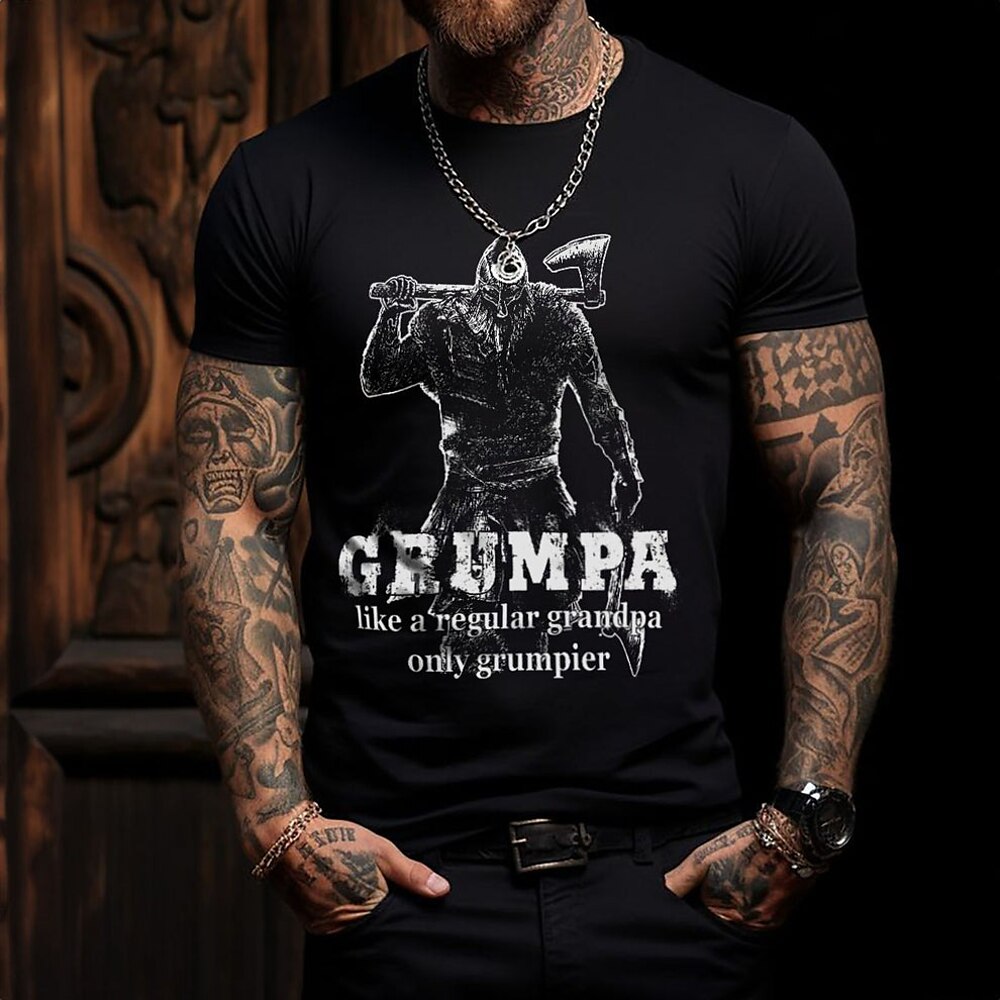 Herren Vintage Vikinger Opa T Shirt T-Shirt 100% Baumwolle Kurzarm Grafik Hemd Schwarz Bequemes T-Shirt Urlaub Strasse Modedesigner-Kleidung Lightinthebox