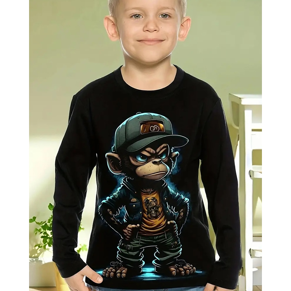 Jungen 3D Graphic Tier Karikatur T-Shirt Langarm Frühling Herbst Modisch Basic kinderkleidung 4-12 Jahre Rundhalsausschnitt Outdoor Casual Täglich Regular Fit Lightinthebox