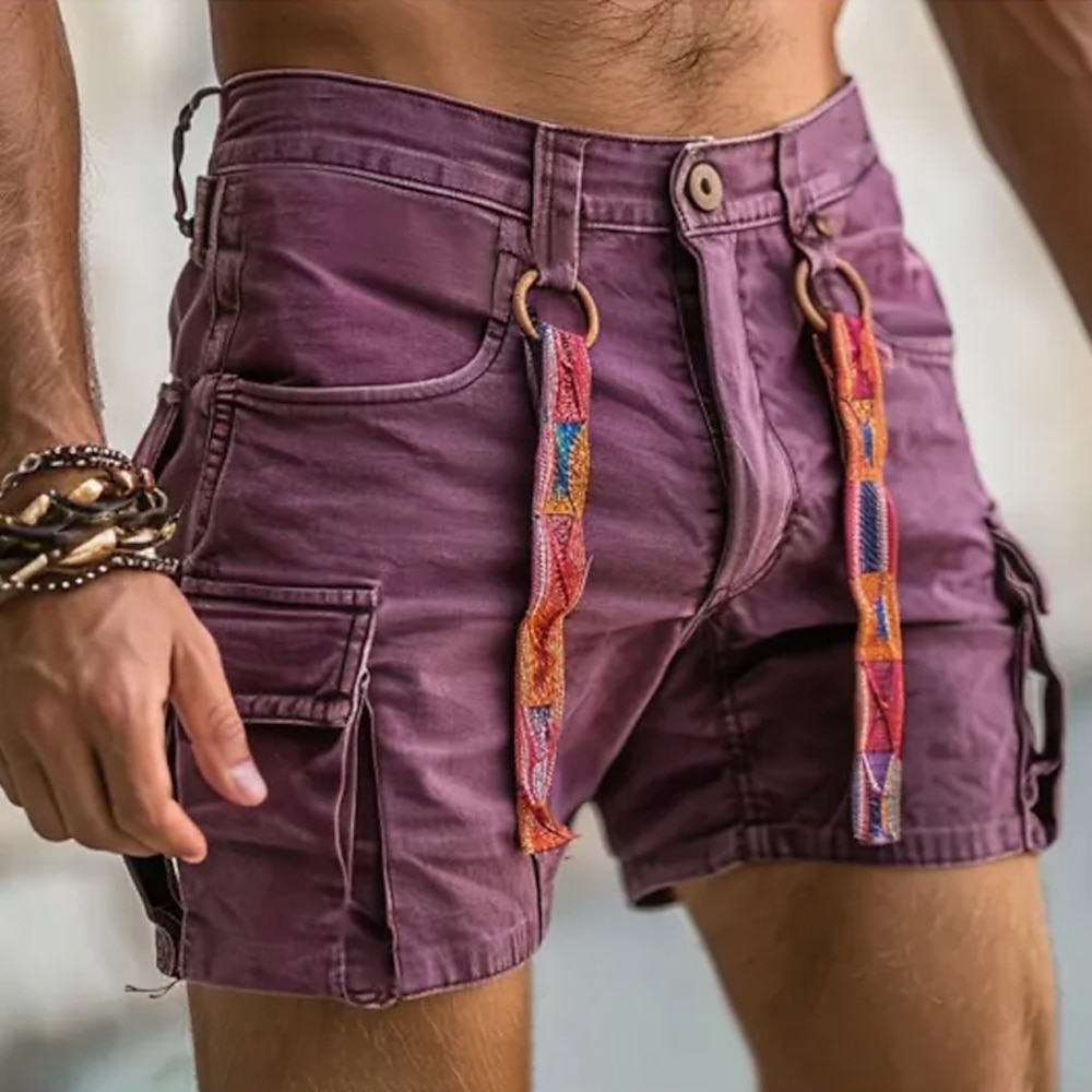 Herren Cargo Shorts Kurze Hosen Chino Bermuda Shorts Sommer-Shorts Bermudas Arbeitsshorts Knopf gewebte Multi Pocket Glatt Komfort Weich Kurz Outdoor Casual Täglich Modisch Strassenmode Purpur Lightinthebox