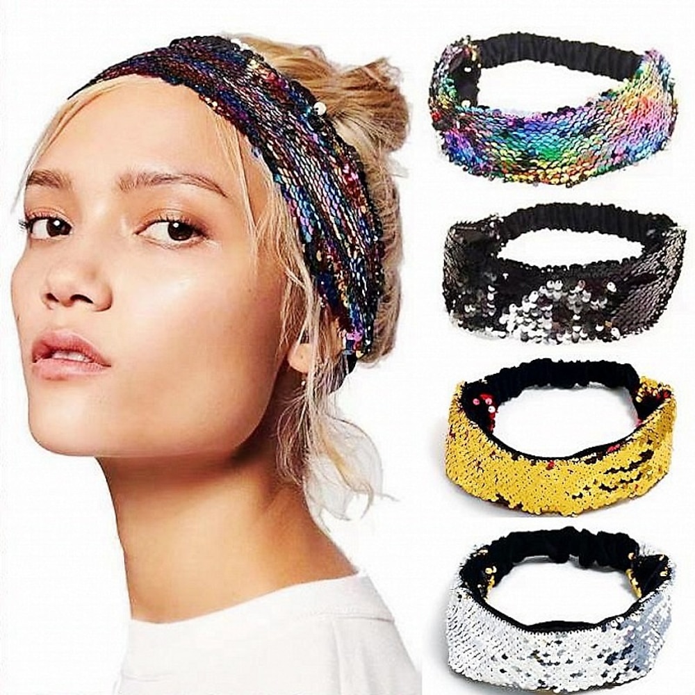 Pailletten-Stirnbänder, elastisch, dehnbar, funkelndes, modisches Stirnband für Teenager, Mädchen, Frauen, Haarband, Sport-Stirnband, Partygeschenke, mehrfarbig Lightinthebox