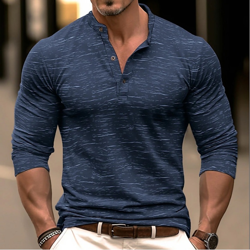 Herren Henley Shirt T-Shirt Langarm Sport und Freizeit Knopf hoch Henley Casual Sportkleidung Sommer Frühling Herbst Schwarz Grau Burgunderrot Henley T-Shirt Lightinthebox